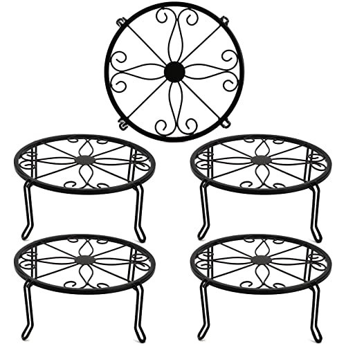 Tosnail 5 Pack Metal Plant Stands for Indoor and Outdoor, Planters Flower Pots Holder, Beverage Dispenser Stand, Pumpkin Short Stand, Double Braces Legs