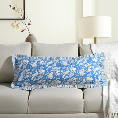 CPC Blue Sapphire Block Print Ruffle Sham Pillow Cover 14x36 Inch Pack of 1 - color: Blue Sapphire, size: 36" x 14" (Pack of 1)