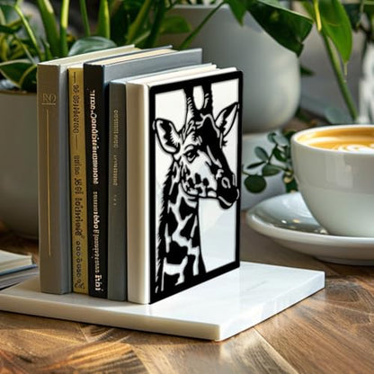 Peacoblue 5.3"x4.3"x7.9" Metal Bookends, Heavy Duty Book Ends for Shelves - style: Giraffe