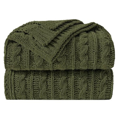Dark Khaki Cable Knit Throw Blanket,Extra Thick Cozy Sofa Blanket 50x60 - color: Olive Green, size: 50"x60"