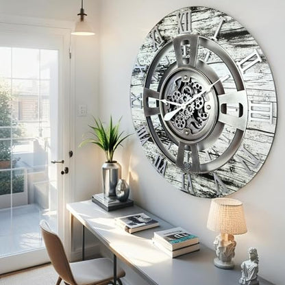 ImprovingLife The Gears Clock 24'' Inch Real Moving Gear Wall Clock England Line (Grey & White, 24 inches (60 cm)) - color: Grey & White, size: 24 inches (60 cm)