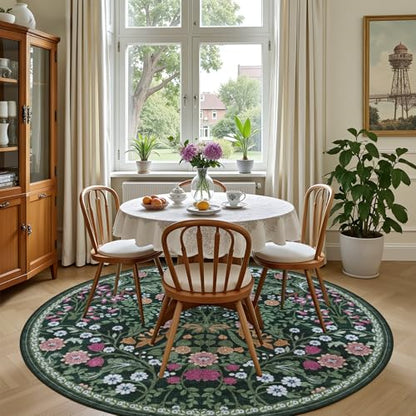 PLHXFR Round Area Rug Living Room: 6 ft Floral Washable Carpet Dark Green - color: Dark Green, size: 6' (Round)