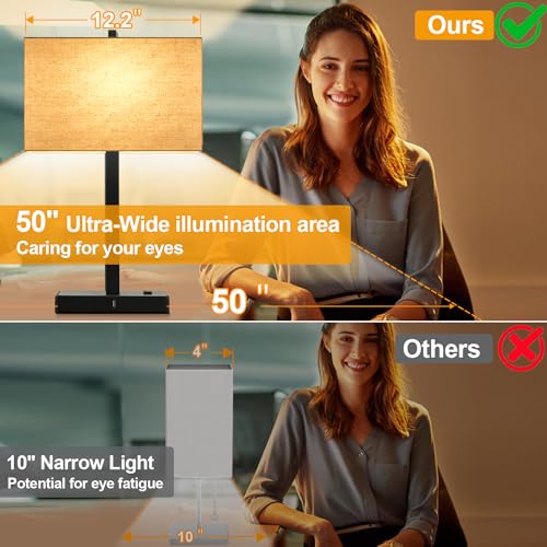 21" Touch Bedside lamps with 2 USB & AC Outlets, 3-Way Dimmable Bedside Table Lamps Set of 2 for Bedroom Living Room Office Reading, Beige Linen Shade Lamps for Night Stands, 2700K LED Bulbs Included - color: Beige Linen & Matte Black