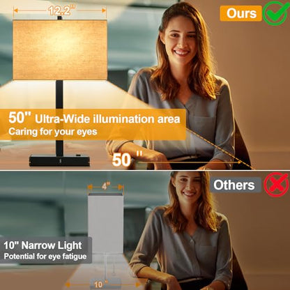 21" Touch Bedside lamps with 2 USB & AC Outlets, 3-Way Dimmable Bedside Table Lamps Set of 2 for Bedroom Living Room Office Reading, Beige Linen Shade Lamps for Night Stands, 2700K LED Bulbs Included - color: Beige Linen & Matte Black