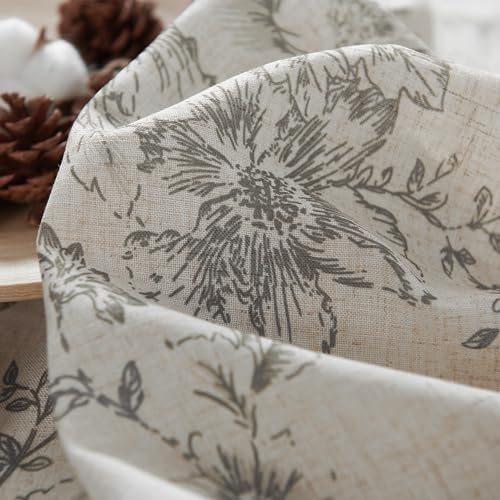 jinchan Grey Floral Linen Kitchen Tier Curtains and Valance Set 3 Pieces - color: Alice | Grey on Linen, size: 26"W x 36"L (Pack of 3)