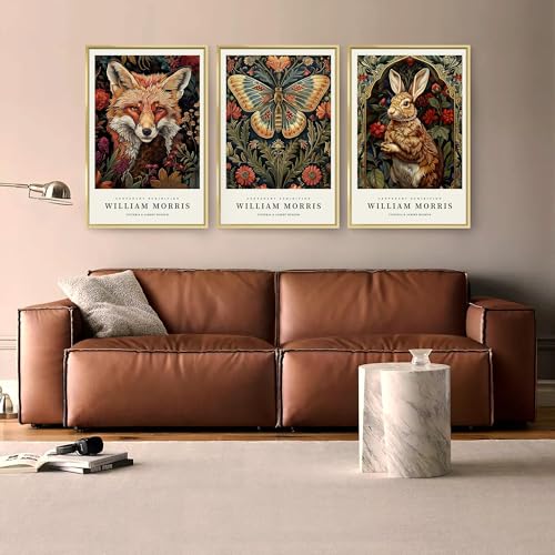 OVVGVV William Morris Wall Art set of 3 large Framed Vintage botanical Colorful Abstract Nature Flowers Canvas Art for Living Room Bedroom Office Decor(Style7, 3pcs 16x24 Gold Frame) - color: Type7-Gold, size: 16x24 in