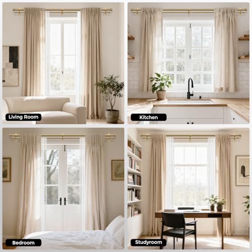 Double Curtain Rod, 36-76 Inch Warm Gold Heavy Duty Dual Rods - color: Warm Gold, size: 36"-76"