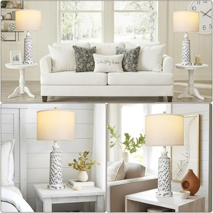 QiMH 26" Table Lamps Set of 2, Modern Bedside Lamps with USB A+C Ports, 3-Way Dimmable Touch Control & White Shade, Coastal White Gray Nightstand Lamp for Living Room Bedroom, Included 2700K LED Bulbs - color: Gray white