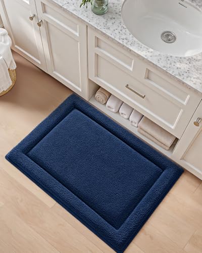 DEXI Memory Foam Bath Mat 32x20, Thick Chenille Bathroom Rug, Navy - color: Navy, size: 32" X 20" (Rectangular)