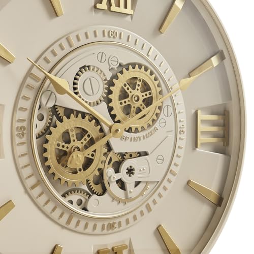 CLXEAST Mid Century Modern 24 Inch Moving Gear Walll Clock, Ivory &Gold - color: Modern Cream and Gold, size: 24 Inch