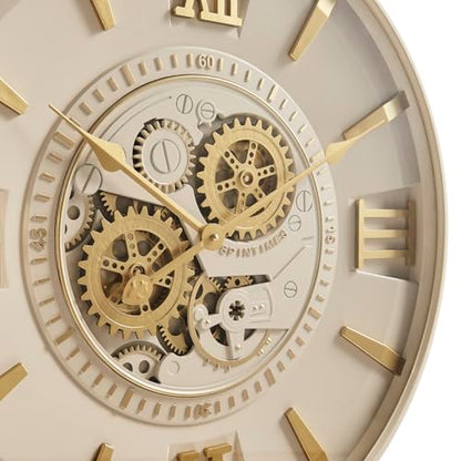 CLXEAST Mid Century Modern 24 Inch Moving Gear Walll Clock, Ivory &Gold - color: Modern Cream and Gold, size: 24 Inch