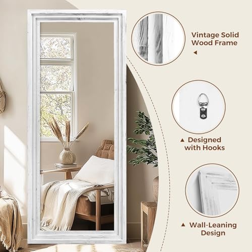 Full Length Mirror, 71 x 30 Inch Solid Wood Floor Mirror, White - color: White, size: 71"L x 30"W