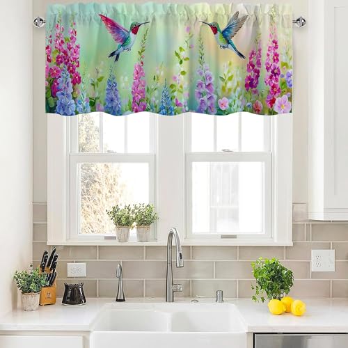 Hummingbird Floral Valance Curtains,Rod Pocket Valances for Windows,Small Window Treatment Valances for Kitchen,Living Room,Bedroom,Bathroom,Home Decor,18x54 Inch,1 Panel - color: Hummingbird01, size: 54"W x 18"L (Pack of 1)