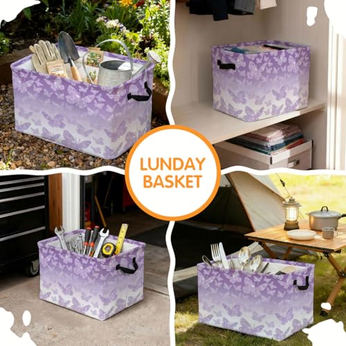 Purple Butterfly Laundry Hamper 56L Large Storage Bin with Handles - color: Purple Butterfly