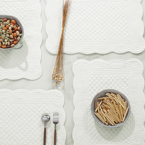 HOMBYS Quilted Placemats Set of 6 Washable-13x18 inches Rectangular Placemats for Kitchen Table-100% Cotton Fabric Rectangular Table Mats, (Cream White) - color: Cream White