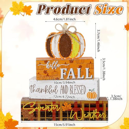 Geelin 4 Pcs Fall Pumpkin Wood Table Centerpiece Decor - style: Pumpkin