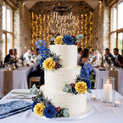 Yunlly 100 Pcs Artificial Flower for Wedding, Navy Blue, Gold - color: Navy Blue, Gold