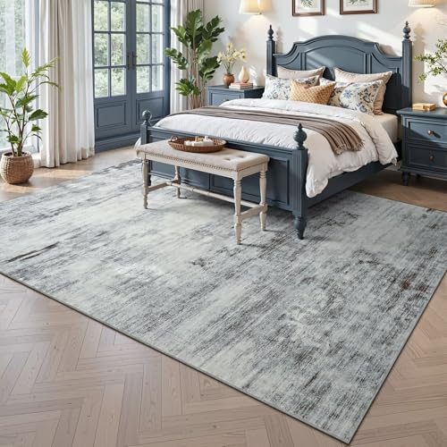Toneed Washable 6x9 Grey Area Rug with Non-Slip Backing for Living Room - color: Light Neutral Gray, size: 6' x 9' (Rectangular)