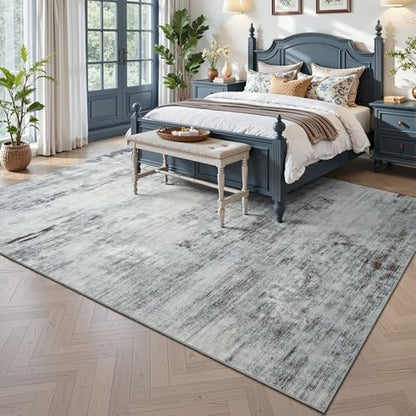 Toneed Washable 6x9 Grey Area Rug with Non-Slip Backing for Living Room - color: Light Neutral Gray, size: 6' x 9' (Rectangular)