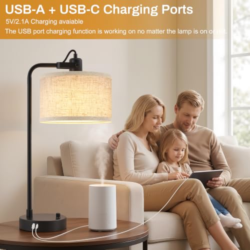 Black Table Lamp Set of 2, USB A+C, 180° Adjustable Bedside Lamps, Dimmable - color: Black-A