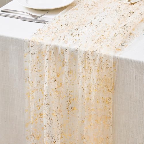 6 Packs Gold Table Runners 10 Ft, Sheer Cheese Cloth Tulle Birthday Decorations, Gold Foil Sequin Table Decoration Centerpiece for Party Birthday Wedding Anniversary Christmas - style: Gold