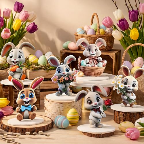 Wenqik 6 Sets Easter Table Decorations Easter 5.1"x4.3" Bunny Wooden Table Centerpieces 3D Visual Tiered Tray Centerpiece Party Supplies Wooden Spring for Home Farmhouse Bedroom Living Room Decor - style: Bunny