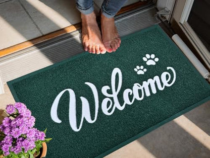 T.HENV Welcome Mat Outdoor, 2' x 3' (Rectangular), Green-White, Waterproof, Quick Drying, Low Profile, Heavy Duty, Non Slip, Fade Resistant - color: Green-white, size: 36" x 24"