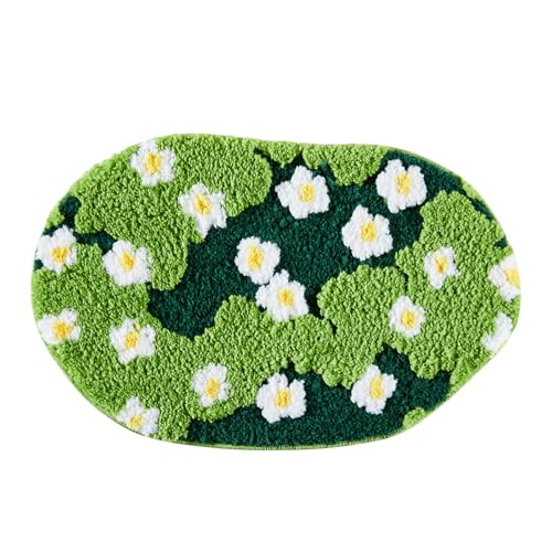 Cute Green Floral Bath Mat Microfiber Grass Bathroom Rug 20''W x 32''L Non Slip Washable, Modern Chic Boho Aesthetic Trendy Shaggy Bathroom Shower Floor Mat Absorbent - size: 20''W x 32''L