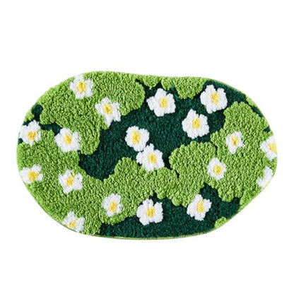 Cute Green Floral Bath Mat Microfiber Grass Bathroom Rug 20''W x 32''L Non Slip Washable, Modern Chic Boho Aesthetic Trendy Shaggy Bathroom Shower Floor Mat Absorbent - size: 20''W x 32''L