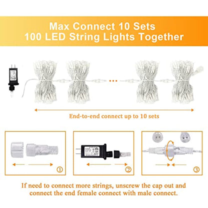 JMEXSUSS 2 Pack Warm White Christmas Lights Indoor, Total 200 LED 66FT - color: Warm White, size: 200 LED
