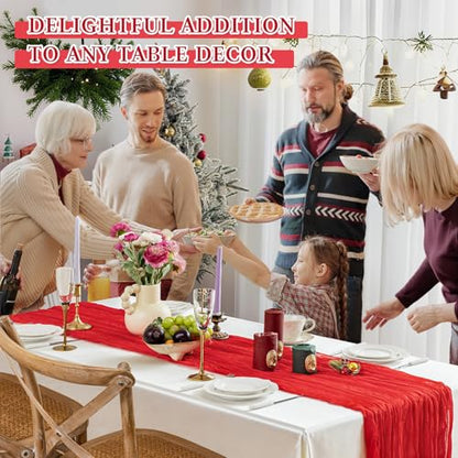 Cheesecloth Table Runner, 10 Ft, Boho Rustic, Red, 1 Pcs - color: Red