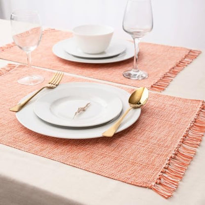 Cotton Placemats Set of 6-13x19 Inch, Woven Chambray Place Mats, Durable & Elegant for Dining Table, Wedding, Restaurant, Oeko-TEX Certified - Burnt Orange - color: Burnt Orange - Chambrey