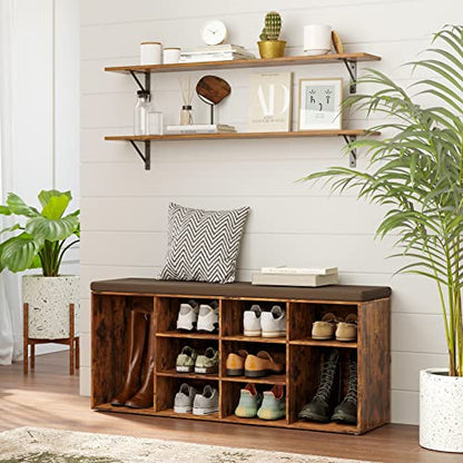 DINZI LVJ Long Wall Shelves, 47.3Inch Wooden Floating Shelves with Brackets - color: Rustic Brown, size: 47.3 Inch