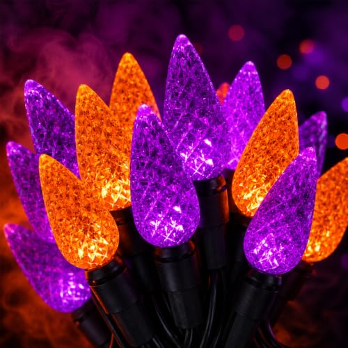 C6 Halloween String Lights, Orange Purple 100 LED Plug-In Porch Patio Decor - color: Orange Purple