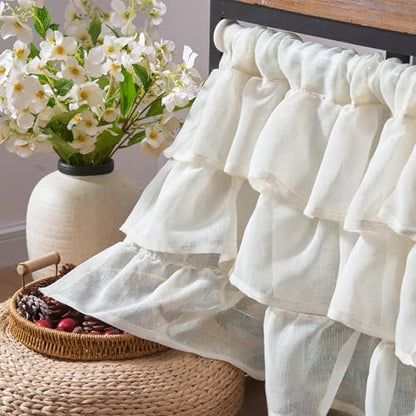 jinchan Ruffled Valance Curtain Shabbychic Farmhouse 18 Inch 1 Panel Beige - color: *Breeze Beige