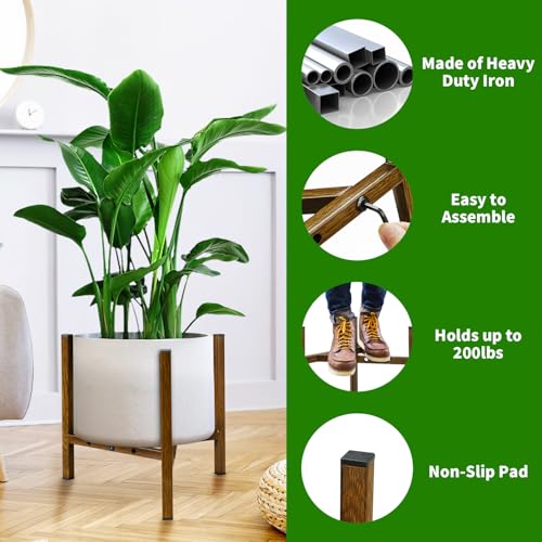 Airpark Adjustable Plant Stand Indoor, Metal Mid Century Modern Plants Stands, Stable Plant Holder Indoor Outdoor Corner, Fit 8 9 10 11 12 inch Pots,Brown Wood-Grain (Pot & Plant Not Included) - color: Brown Wood-Grain