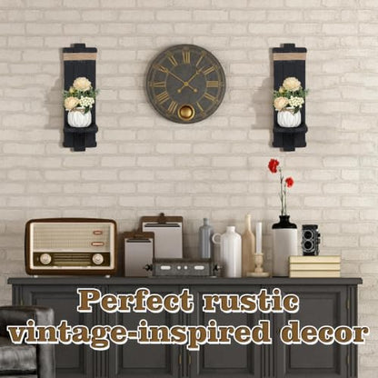 Alphatool Handmade Wooden Candle Sconces Set of 2 Farmhouse Wall Decor - color: Black