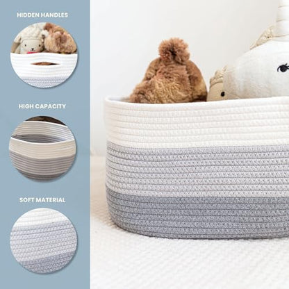 OrganiHaus Cotton Rope Baskets for Shelves, Set of 3, 15x9x10 - color: 3-toned Gray