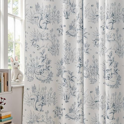jinchan Blue Blackout Curtains 84 Inch Woodland Back Tab 2 Panels - color: Blue on Beige, size: 50"W x 84"L (Pack of 2)