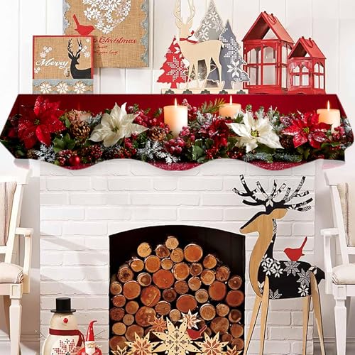 NYZE Christmas Mantel Scarf 60 x 17 Inch Fireplace Mantel Scarf Cover Decoration for Christmas Fireplace Scarf Shelf Top Runner Holiday Winter Home Decor - size: 60 x 17 in, style: Wreath