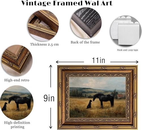 Kouserlin Vintage Horse & Dog Framed Wall Art Equestrian Wall Decor 12×16In - color: 【 vintage animals】, size: 11''L×9''W