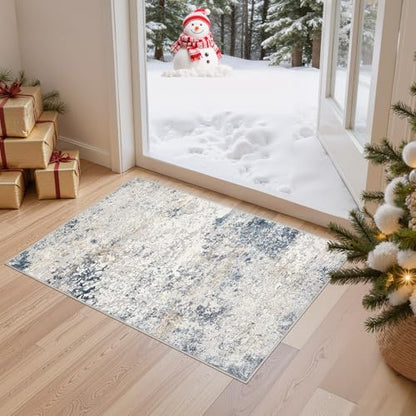 DMOYEST 2x3 Entryway Area Rug Washable Abstract Beige Blue Small Carpet - color: Beige Blue, size: 2' x 3' (Rectangular)