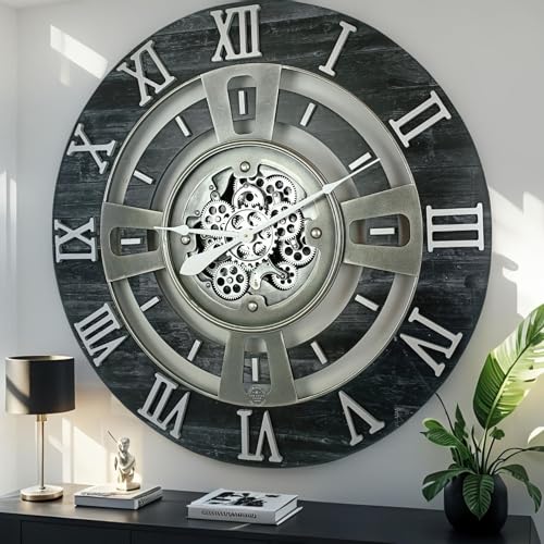 ImprovingLife The Gears Clock Real Moving Gear Wall Clock England Line (Vintage Black, 24 inches (60 cm)) - color: Vintage Black, size: 24 inches (60 cm)