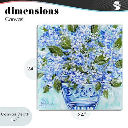 Cool Bouquets Blue Vase Floral, 24 x 24 Inch Canvas Wall Art - color: Blue Vase Hydrangea Bouquet, size: 24"L x 24"W
