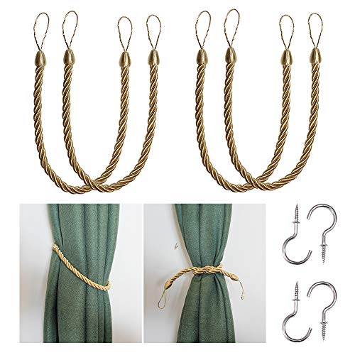 BEL AVENIR Curtain Tiebacks Ropes Tie-Backs,Handmade Holdbacks(Gold,4P) - color: Golden, size: 4pack