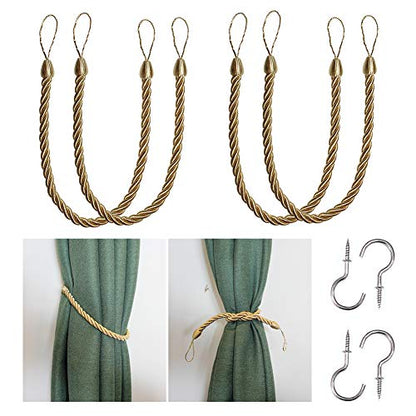 BEL AVENIR Curtain Tiebacks Ropes Tie-Backs,Handmade Holdbacks(Gold,4P) - color: Golden, size: 4pack