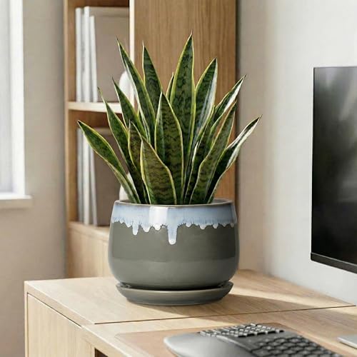 Ceramic Flower Pots, 9 Inch Planters for Indoor Plants, Grey-Blue - size: 9 Inch, style: Grey-blue