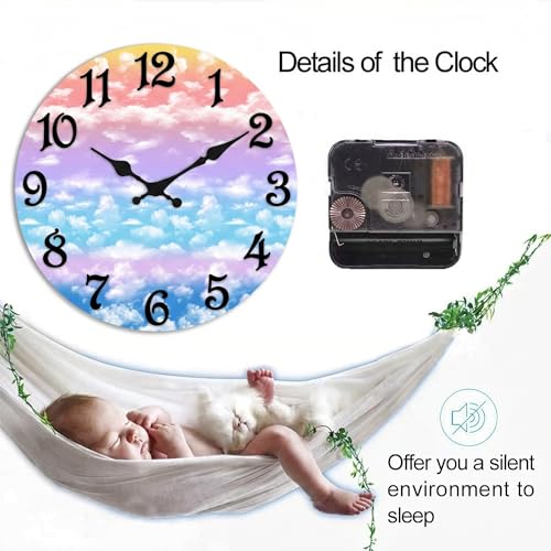 ArtSocket Round Wall Clock Silent Non-Ticking 8", Cloud Rainbow - color: Striped Blue Modern, size: 8in