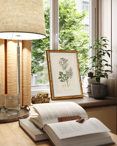 InSimSea Gold Bamboo Framed Wall Art, Plants Fern Botanical Prints, 11x14In - color: Coriander