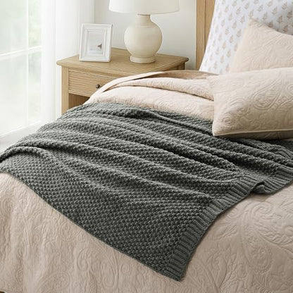 EVERGRACEHOME Chunky Chenille Knit Throw Blanket, 50 x 60, Charcoal Gray - color: Charcoal Gray, size: 50" X 60"